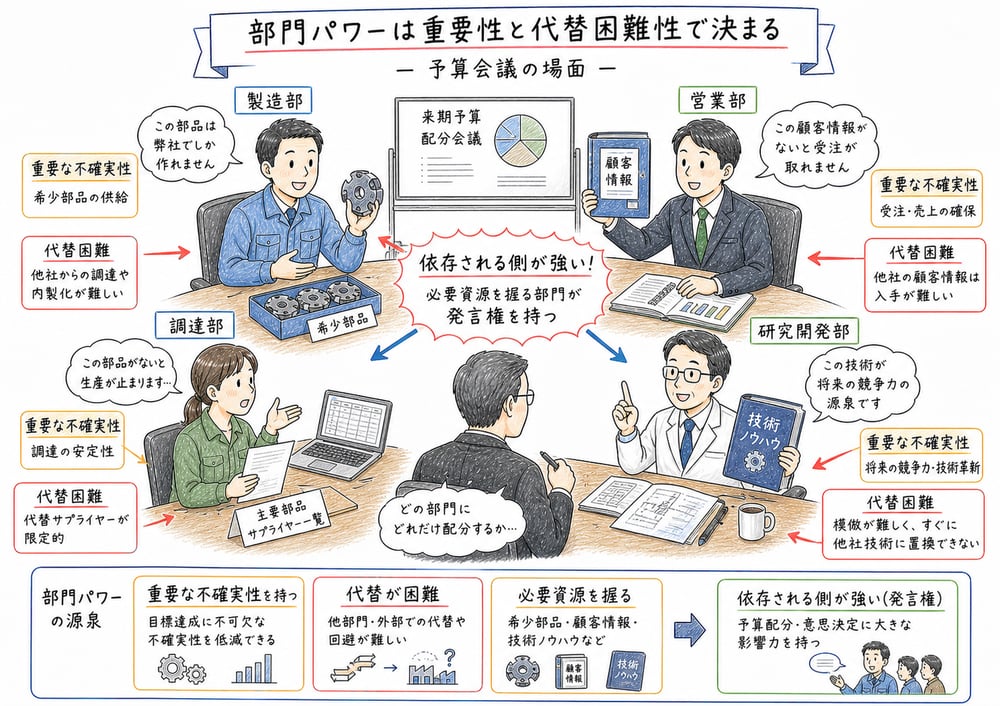 部門パワーが重要性と代替困難性で決まることを示す図解