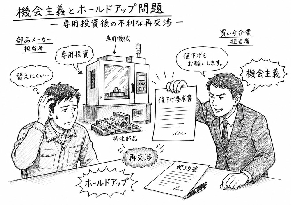 専用投資後に相手を替えにくくなり不利な再交渉を迫られるホールドアップ問題