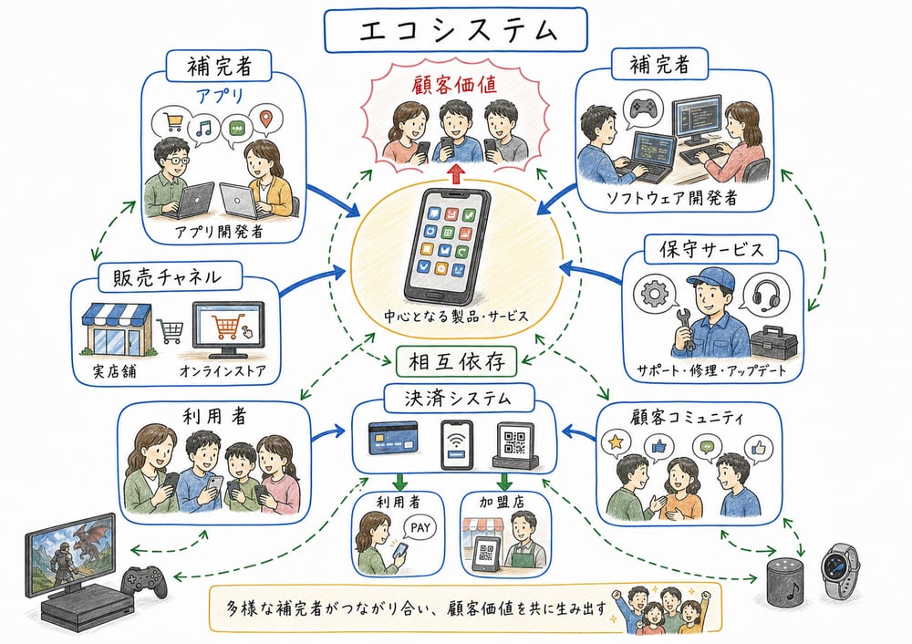エコシステムで補完者が顧客価値を高める図解