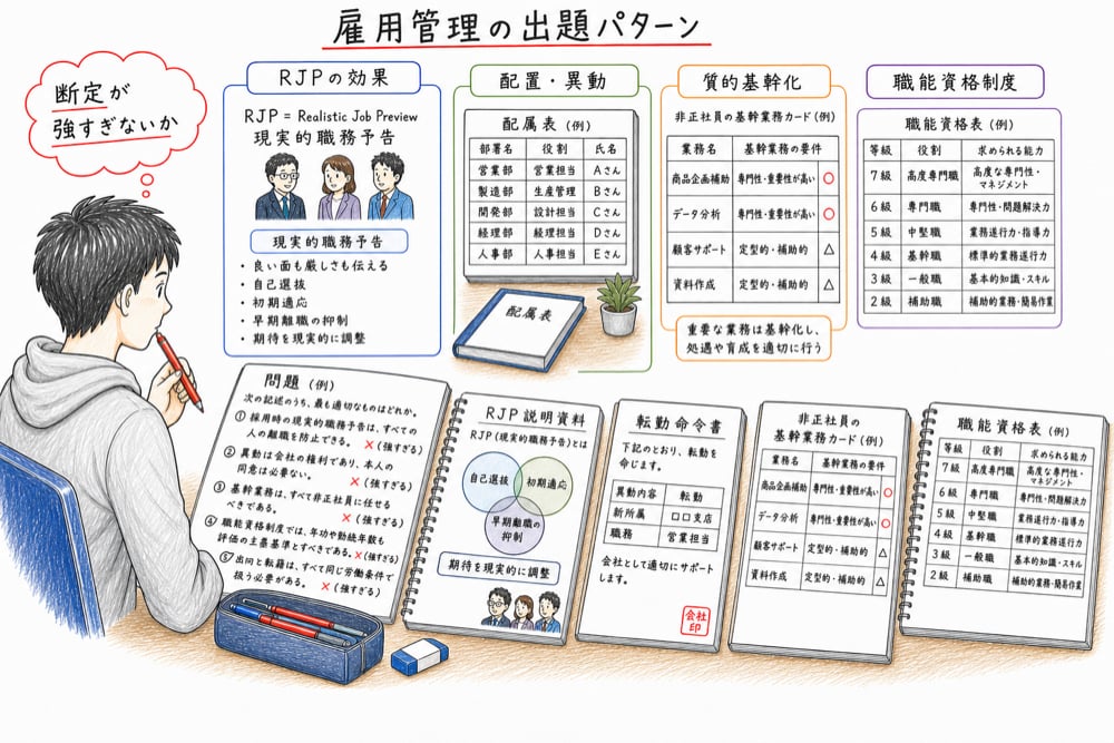 雇用管理の出題パターンを示す図解
