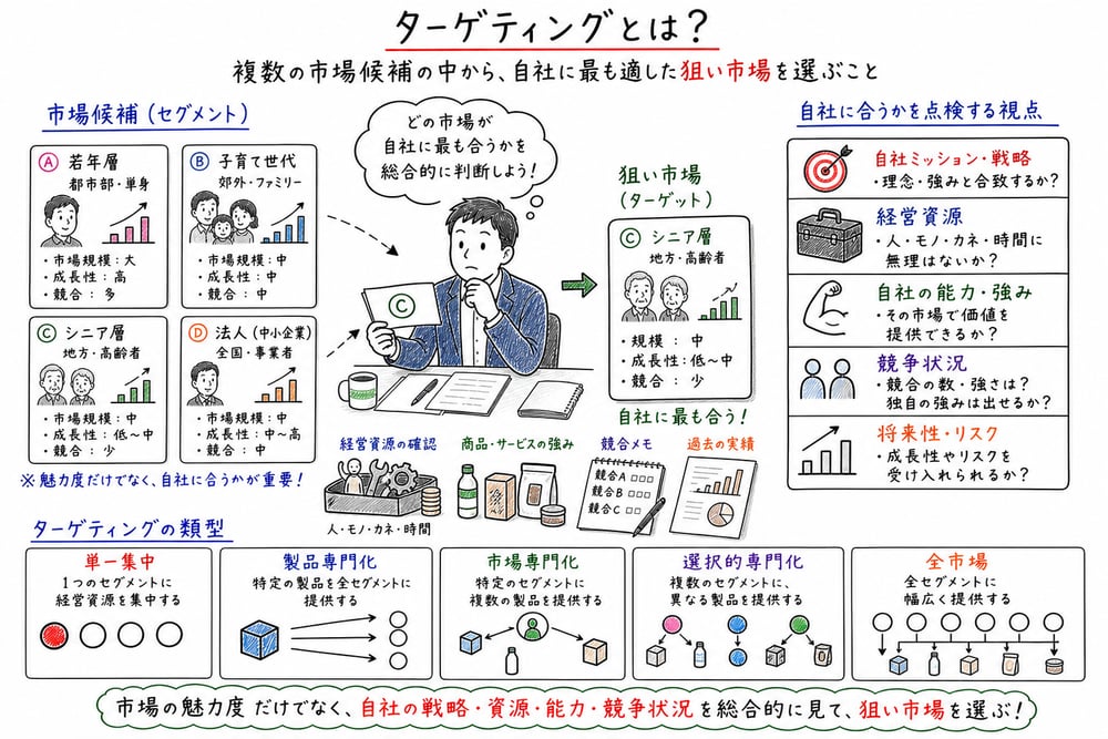 自社資源に合う標的市場を選ぶターゲティングの図