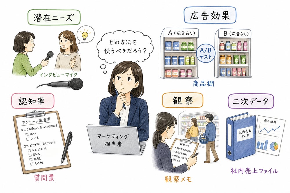 調査目的に合う手法を選ぶ図解