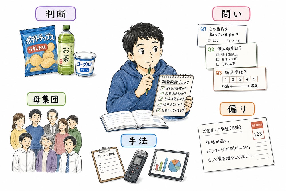 調査設計で確認する判断軸の図解