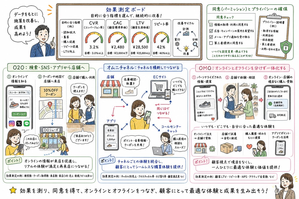 効果測定指標、同意、O2O、オムニチャネル、OMOの違いを整理した図解