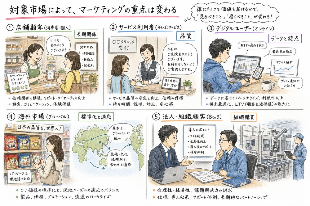 対象市場によって変わるマーケティングの重点