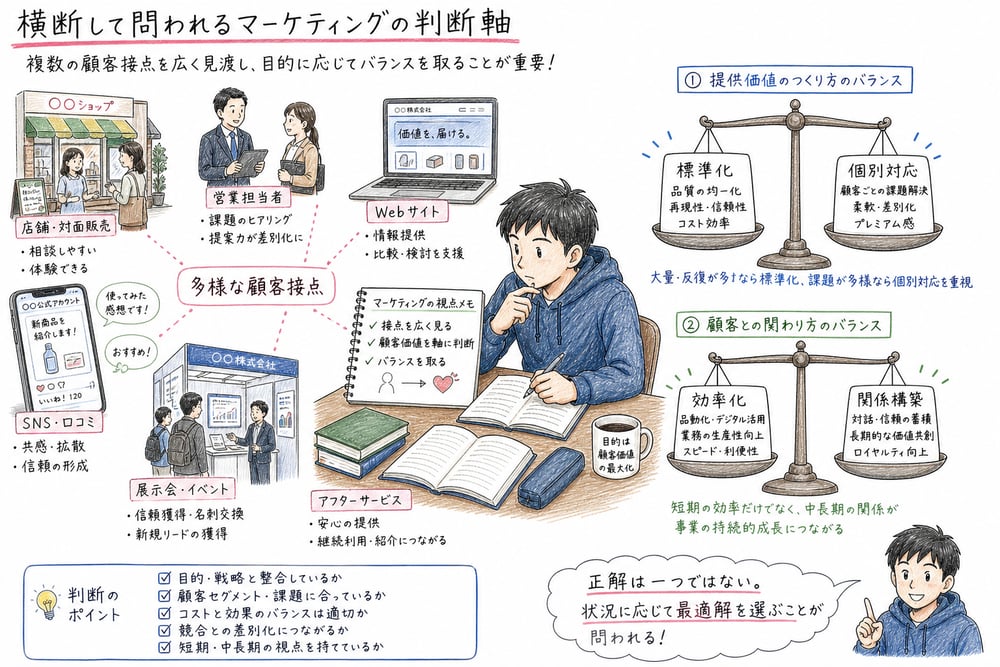顧客接点、標準化と個別対応、関係構築と効率化の判断軸