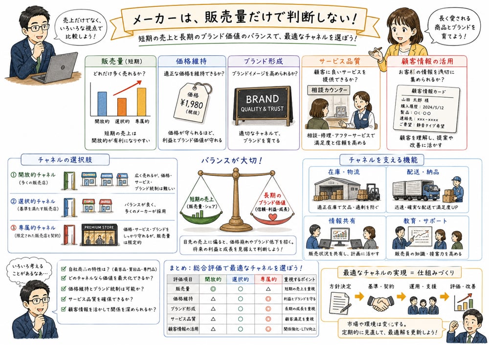 価格だけで比較される状態から、独自の意味や体験で選ばれる状態へ移る脱コモディティ化を示した教材イラスト