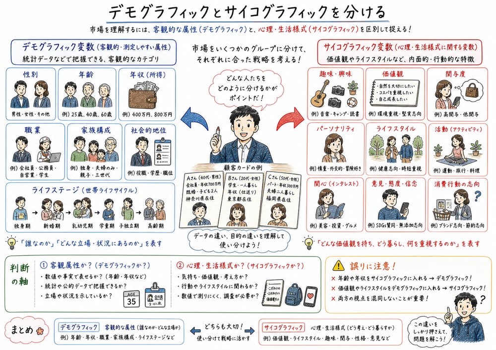 デモグラフィックとサイコグラフィックの図解