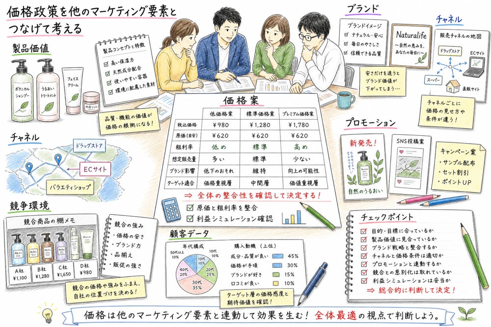 価格政策を製品価値、ブランド、チャネル、プロモーション、競争環境とつなげて読む図解