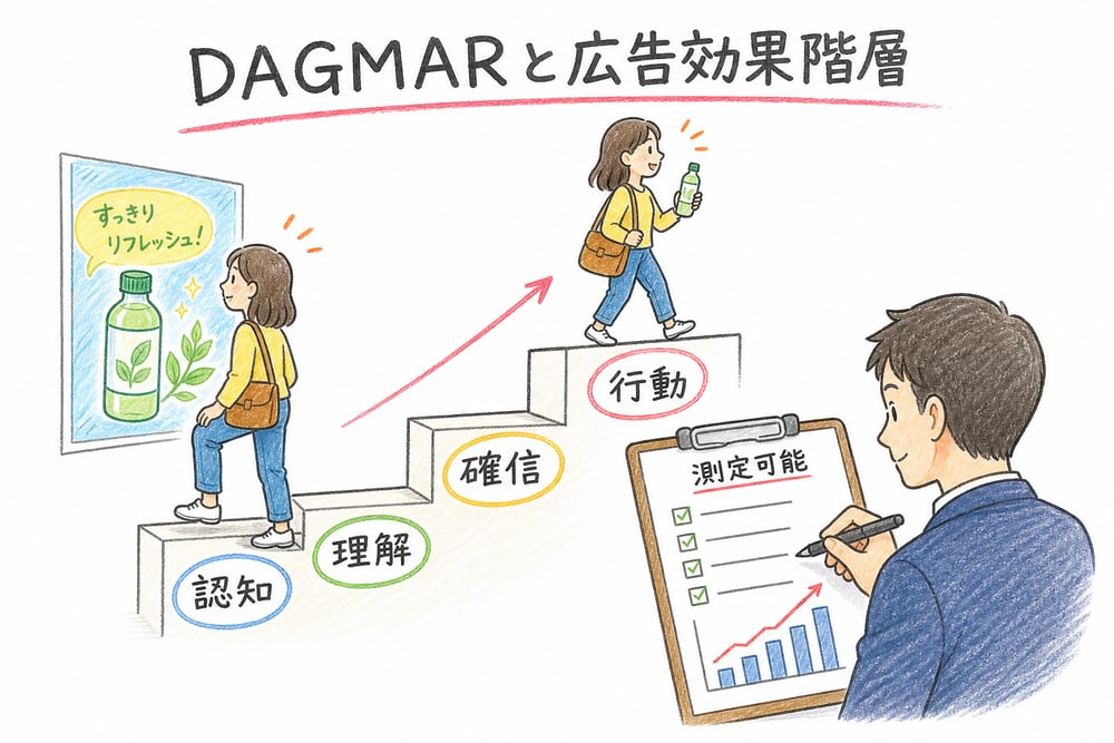 DAGMARで測定可能な広告目標を設定する考え方の図解