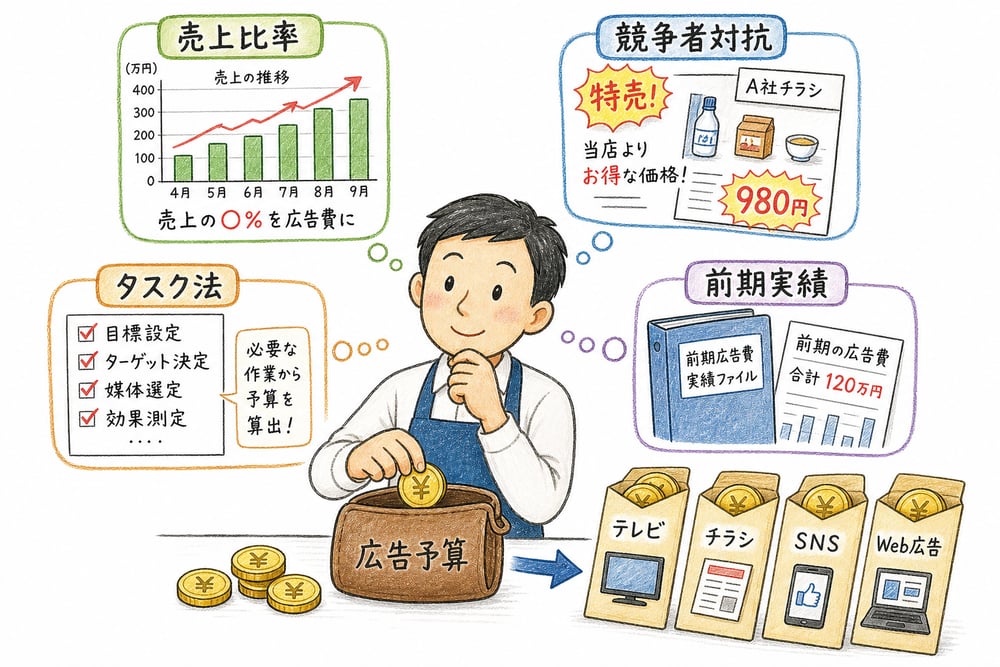 広告予算の代表的な決め方を比較する図解