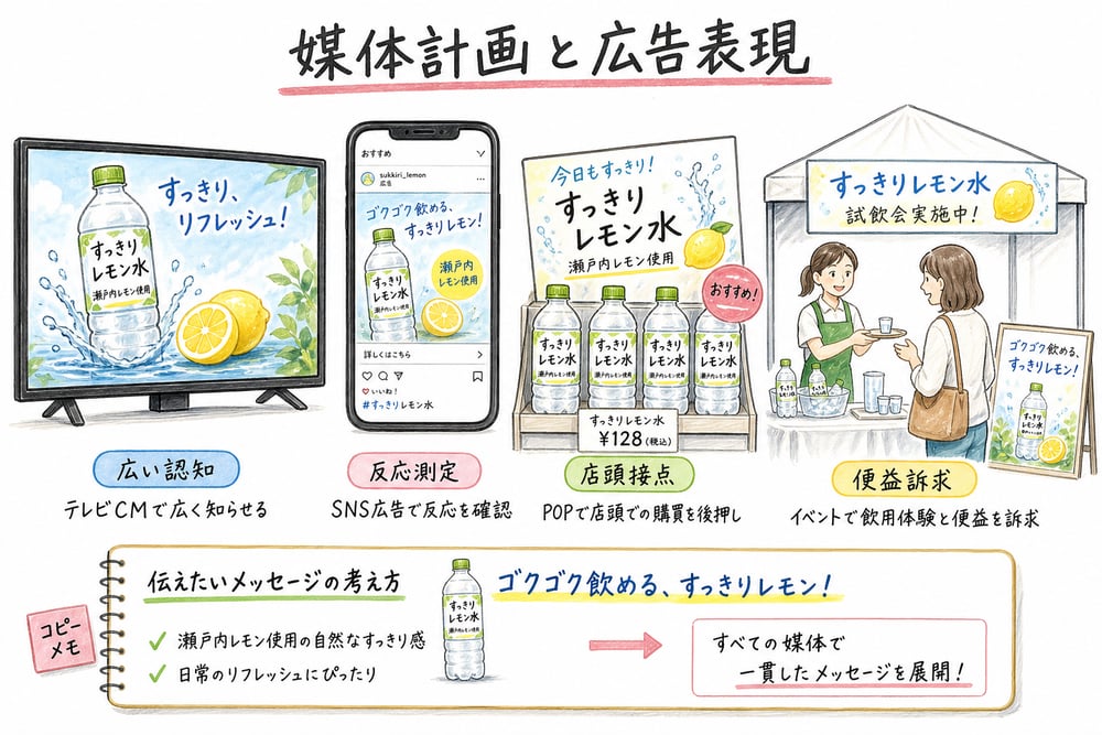 広告目標に合わせて媒体と表現を選ぶ図解
