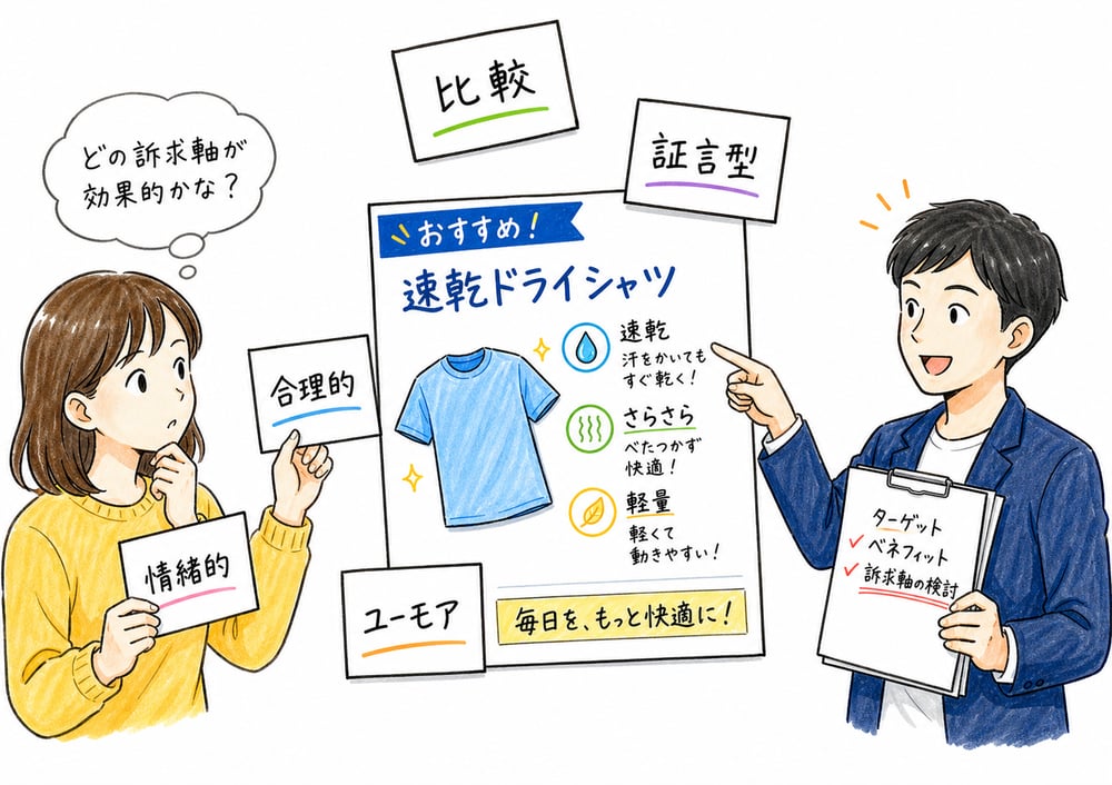 合理的、情緒的、比較などの訴求軸を選ぶ考え方