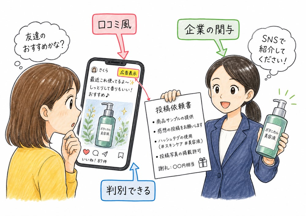 口コミ風投稿と広告表示の透明性を切り分ける図解