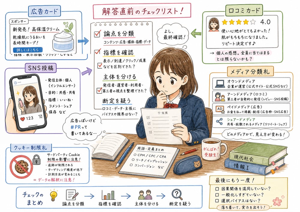 デジタルコミュニケーションの論点分類、指標、主体、断定表現を確認する図解