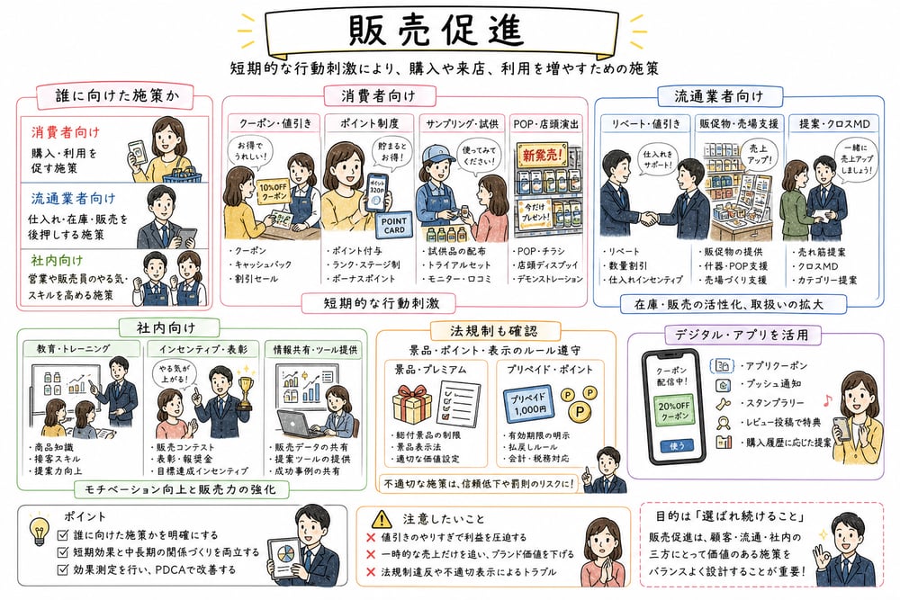販売促進を対象と目的で切り分ける全体像の図解