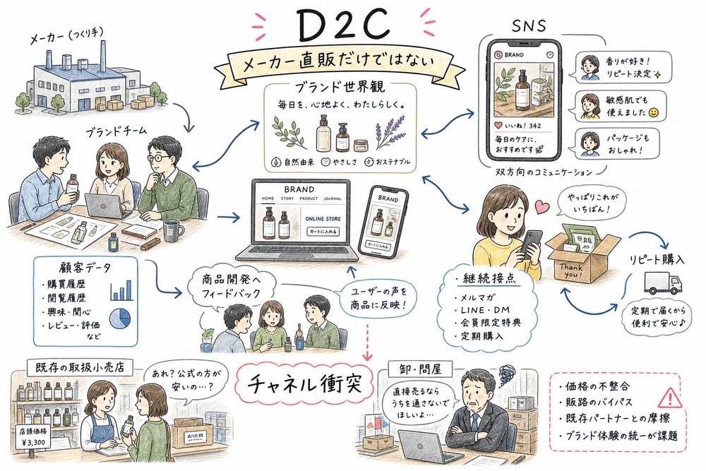 D2Cが直販に加えてブランド世界観と顧客データを重視する構造