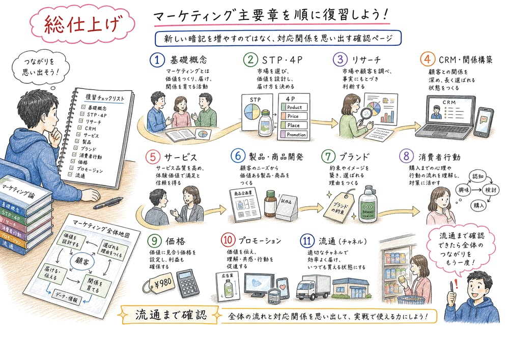 マーケティング主要章を総仕上げとして順に復習する導線