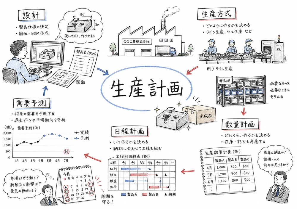 生産計画で決める設計・方式・数量・日程・需要予測の全体像
