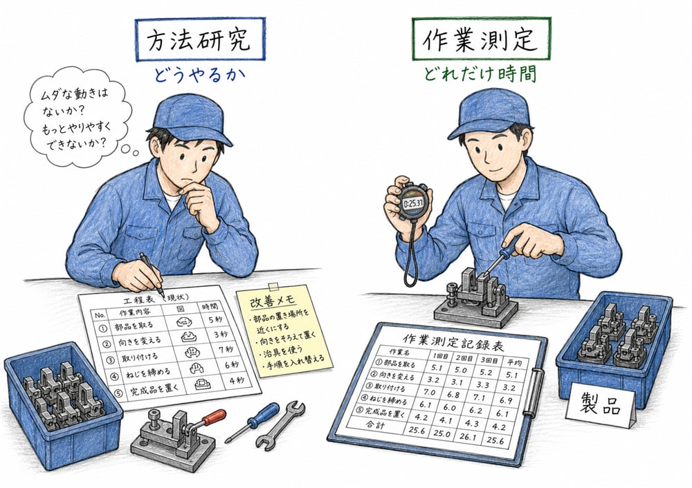 方法研究と作業測定の全体像の図解