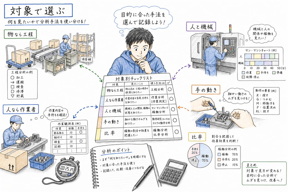 分析手法を対象と判断軸で整理するまとめ図解