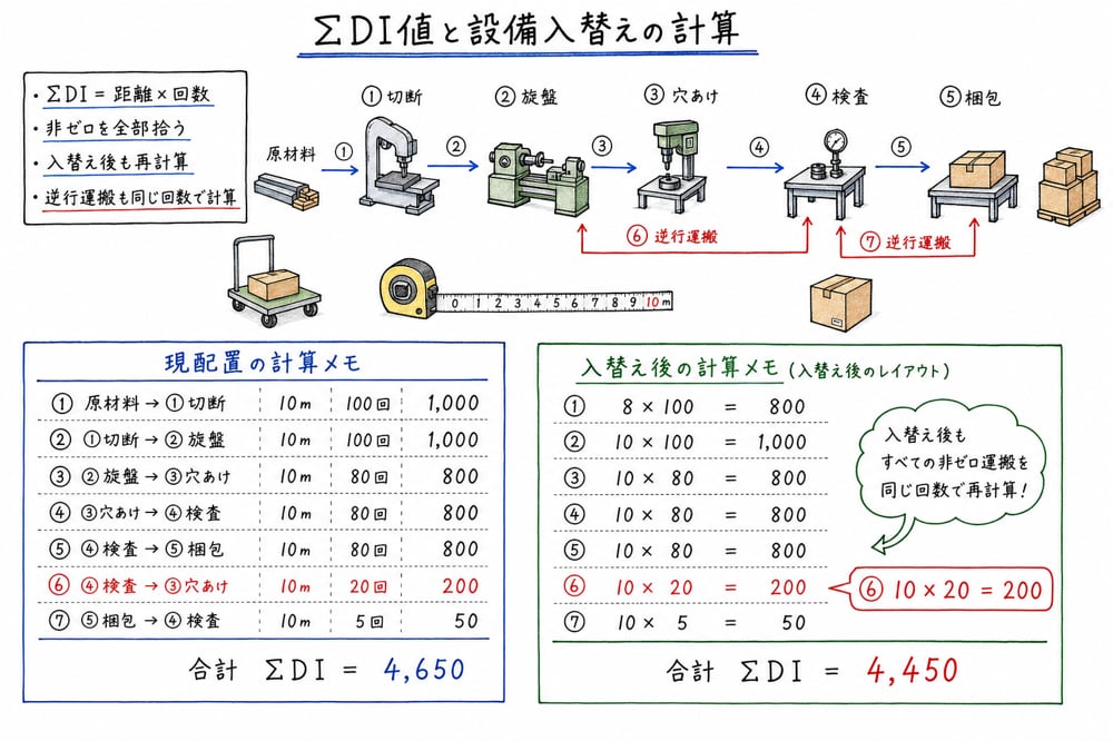 ΣDI値と設備入替え後の再計算を行う図解