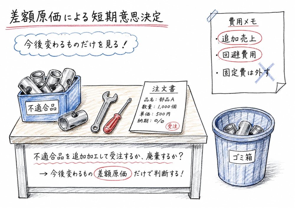 短期意思決定で差額原価だけを見る図解