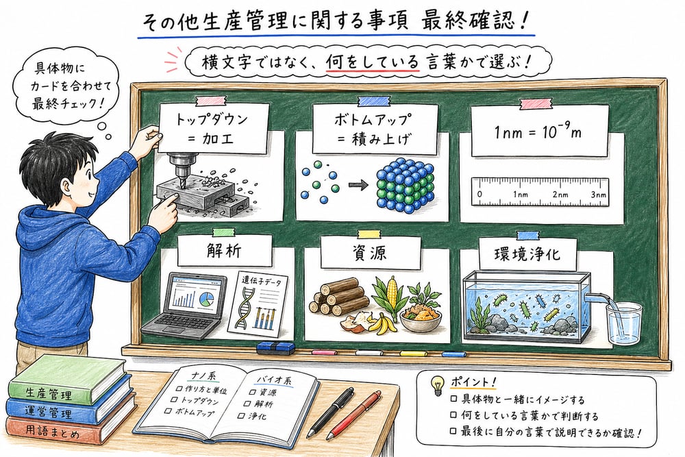 その他生産管理の周辺用語を短い日本語へ言い換えて最終確認する図解