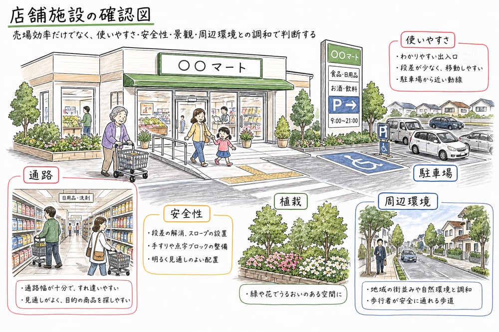 店舗施設を使いやすさと安全性で見る図解