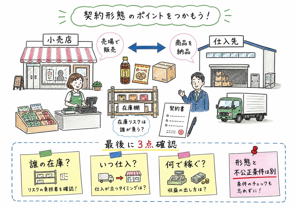 誰の在庫か、いつ仕入が立つか、何で稼ぐかを最後に確認する図解