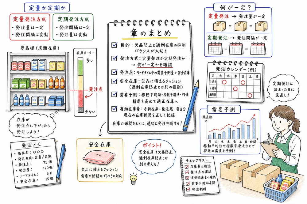 商品在庫管理で確認する定量か定期か、何が一定か、発注点、安全在庫、需要予測のまとめ