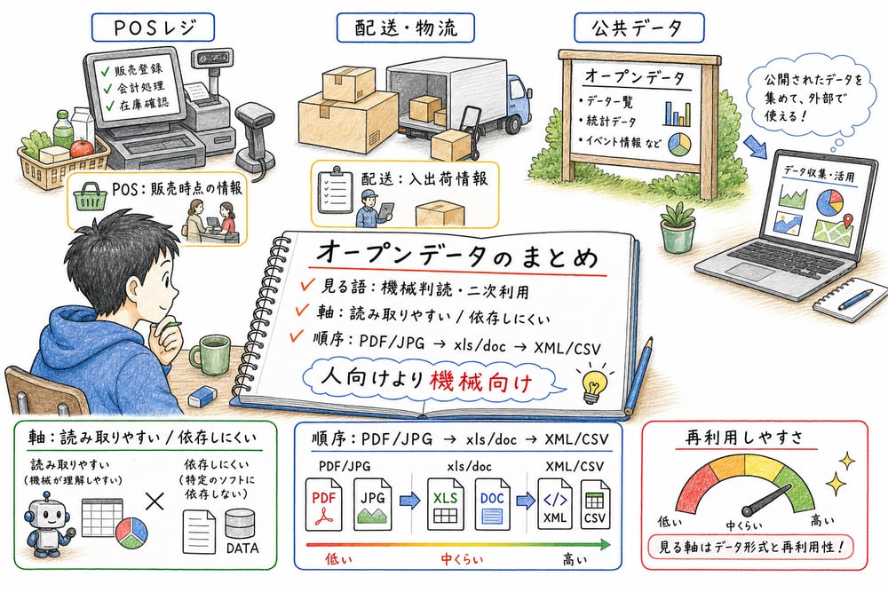 オープンデータの開放性を機械判読性と再利用性でまとめる図解