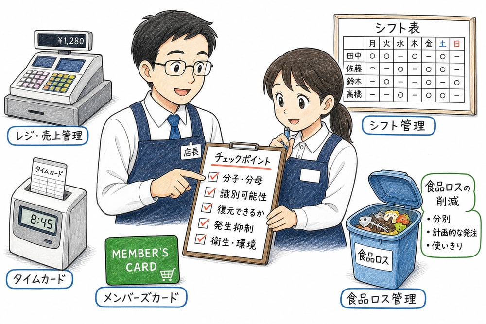 人時生産性、個人情報、食品リサイクル、衛生環境の章末チェックポイント図解