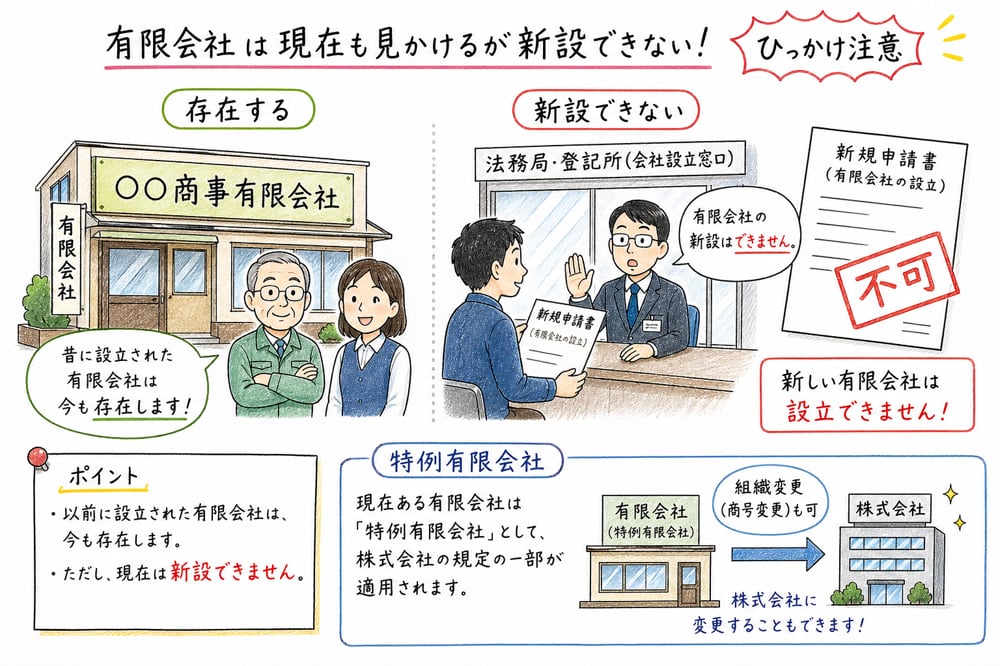 特例有限会社として存在することと新設できないことを区別する図解