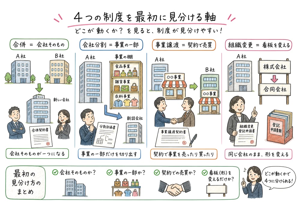 4つの制度を何が移るかで見分ける図解