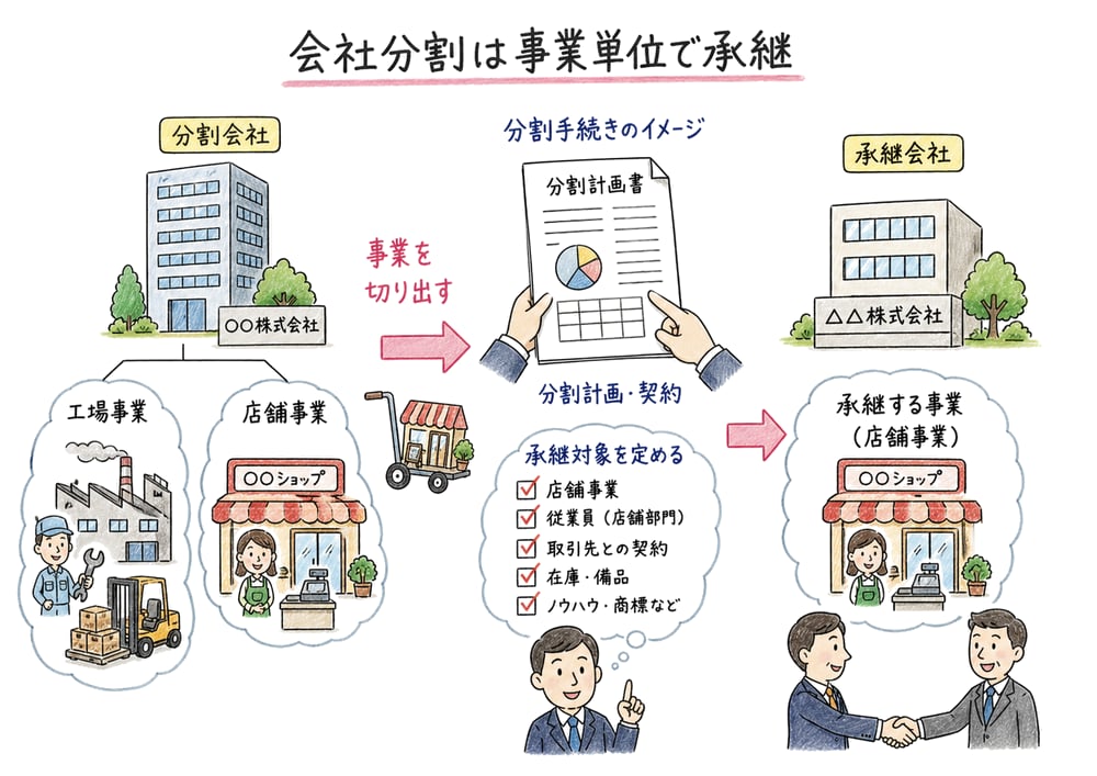 会社分割で事業に関する権利義務が承継会社へ移る図解