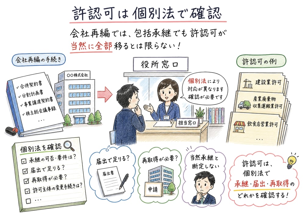 包括承継でも許認可は個別法で確認する図解