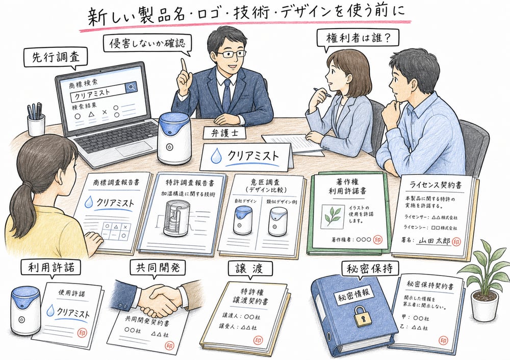 知的財産の先行調査と契約確認を実務の流れで整理する図解