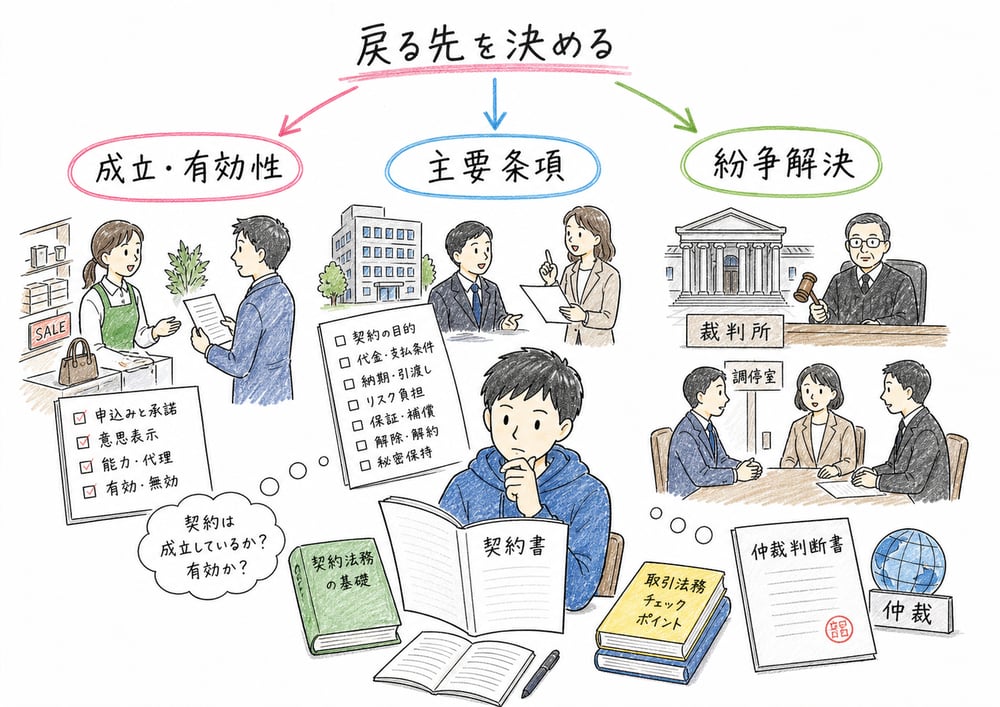 取引法務で迷ったときの戻り先を整理する図解