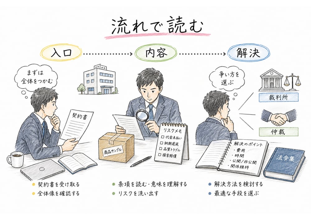 契約実務を入口・内容・解決の3段階で読む図解