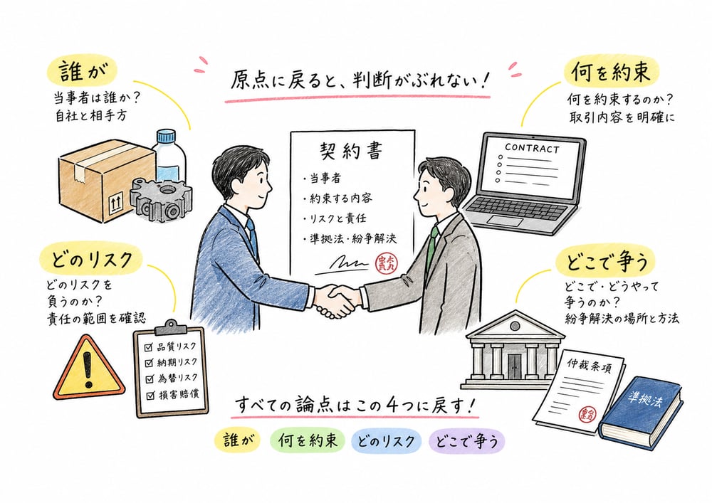 誰が何を約束し、どのリスクを負い、どこで争うかを確認する図解