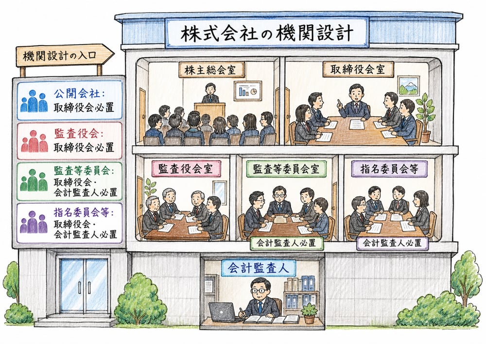 株式会社の機関設計を公開会社と取締役会の有無から整理した図解