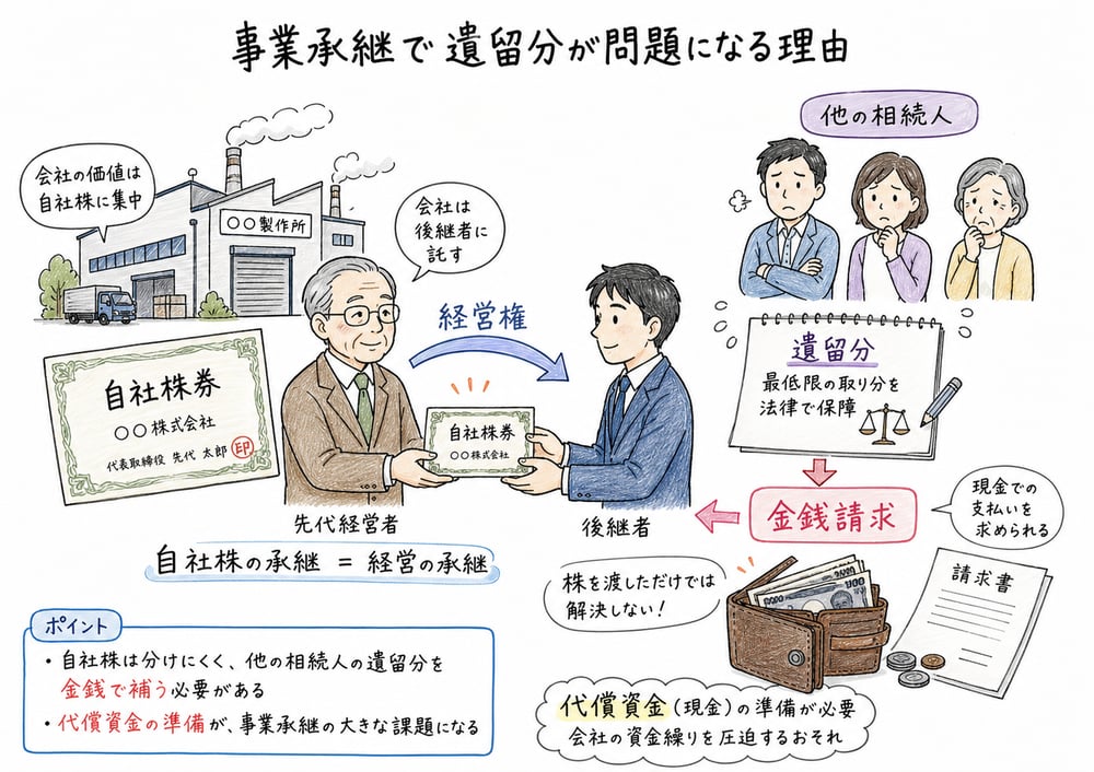 後継者への株式集中と他の相続人の遺留分が衝突する場面