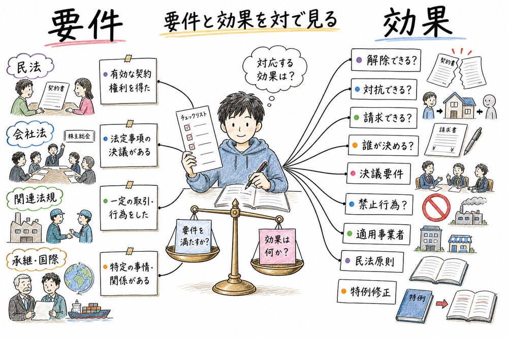 制度の要件と効果を対で確認する読み方の図解