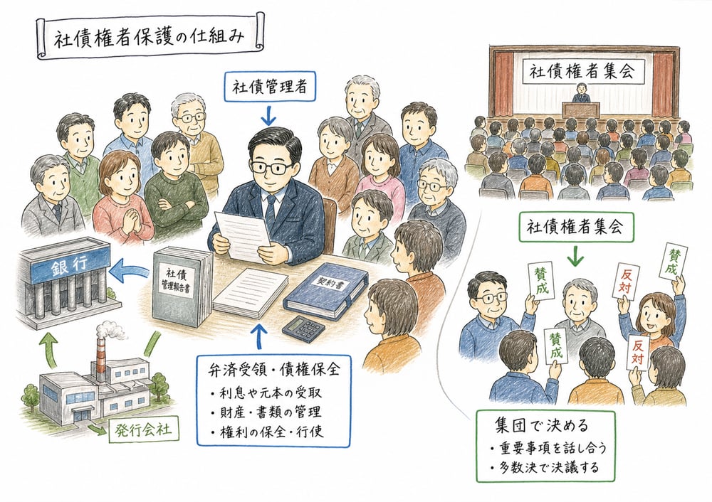 社債管理者と社債権者集会による社債権者保護の図解