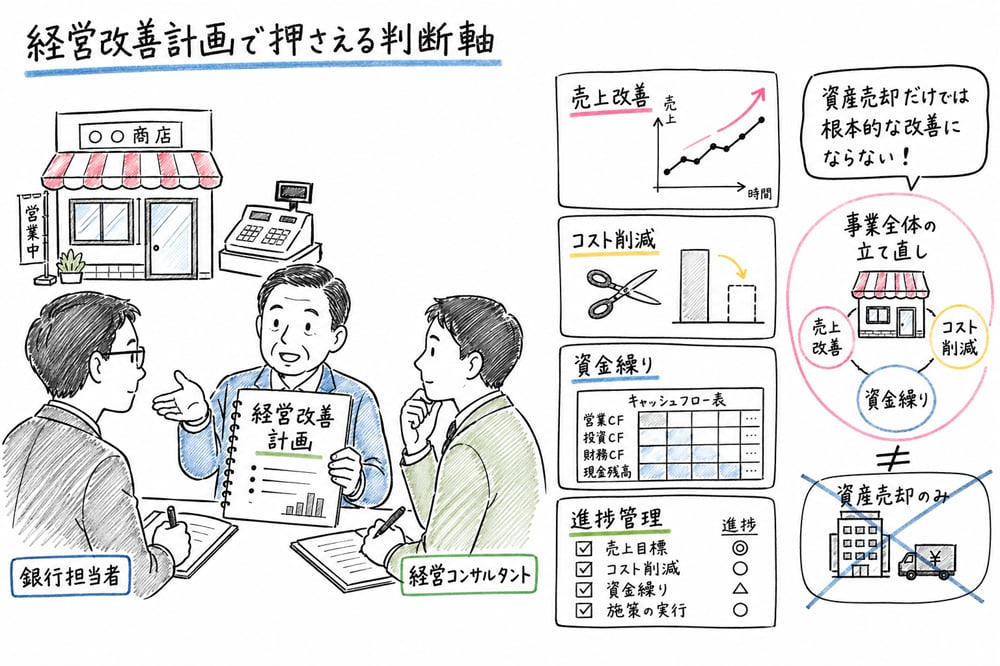 経営改善計画で押さえる判断軸の図解