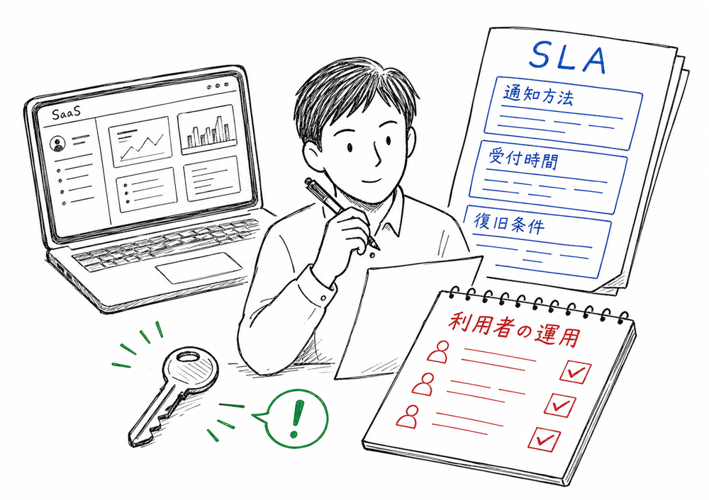 SaaS導入でSLA確認と利用者側運用責任を整理する図解