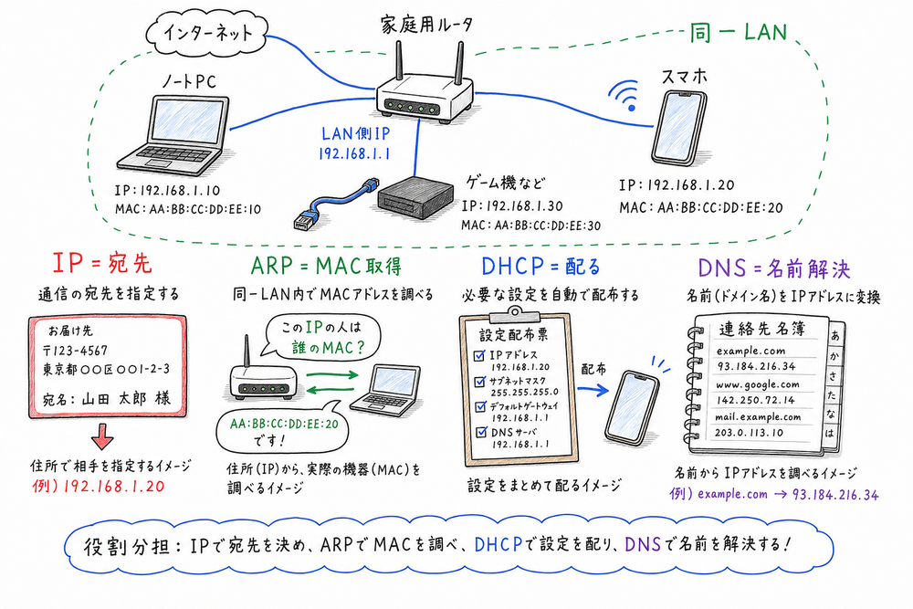 エッジが即時処理、クラウドが長期保存と全体分析を担う役割分担を示す図解