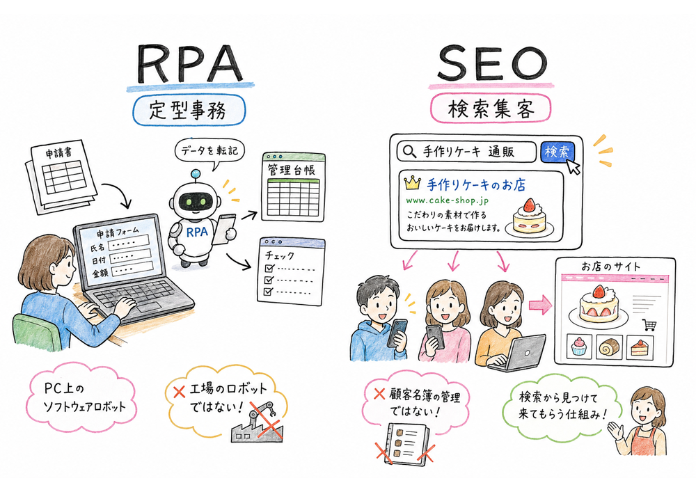 RPAの定型事務自動化とSEOの検索集客の違い