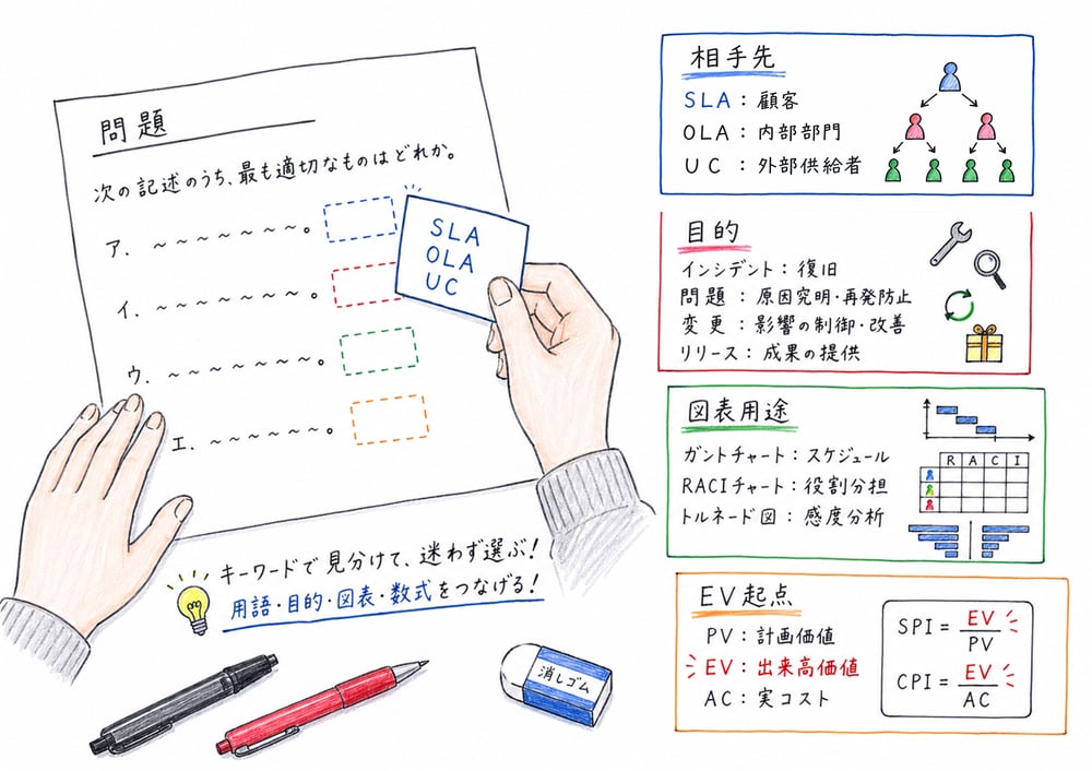 相手先、目的、図表用途、EV起点で選択肢を切り分けるまとめ図解